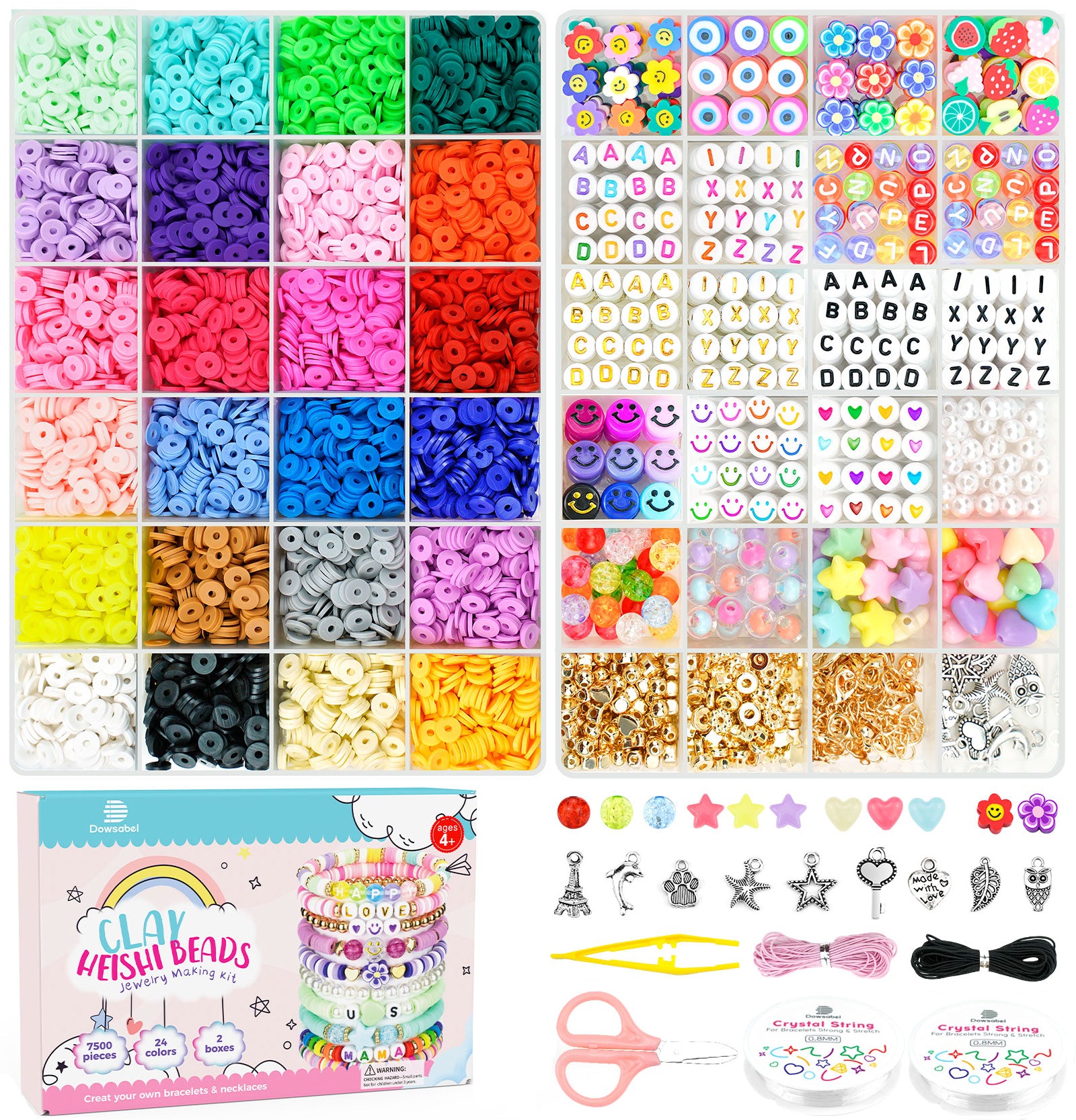 Dowsabel Bracelet Making Kit, Beads for Bracelets Making Pony Beads Polymer Clay Beads Smile Face Beads Letter Beads for Jewelry Making, DIY Arts